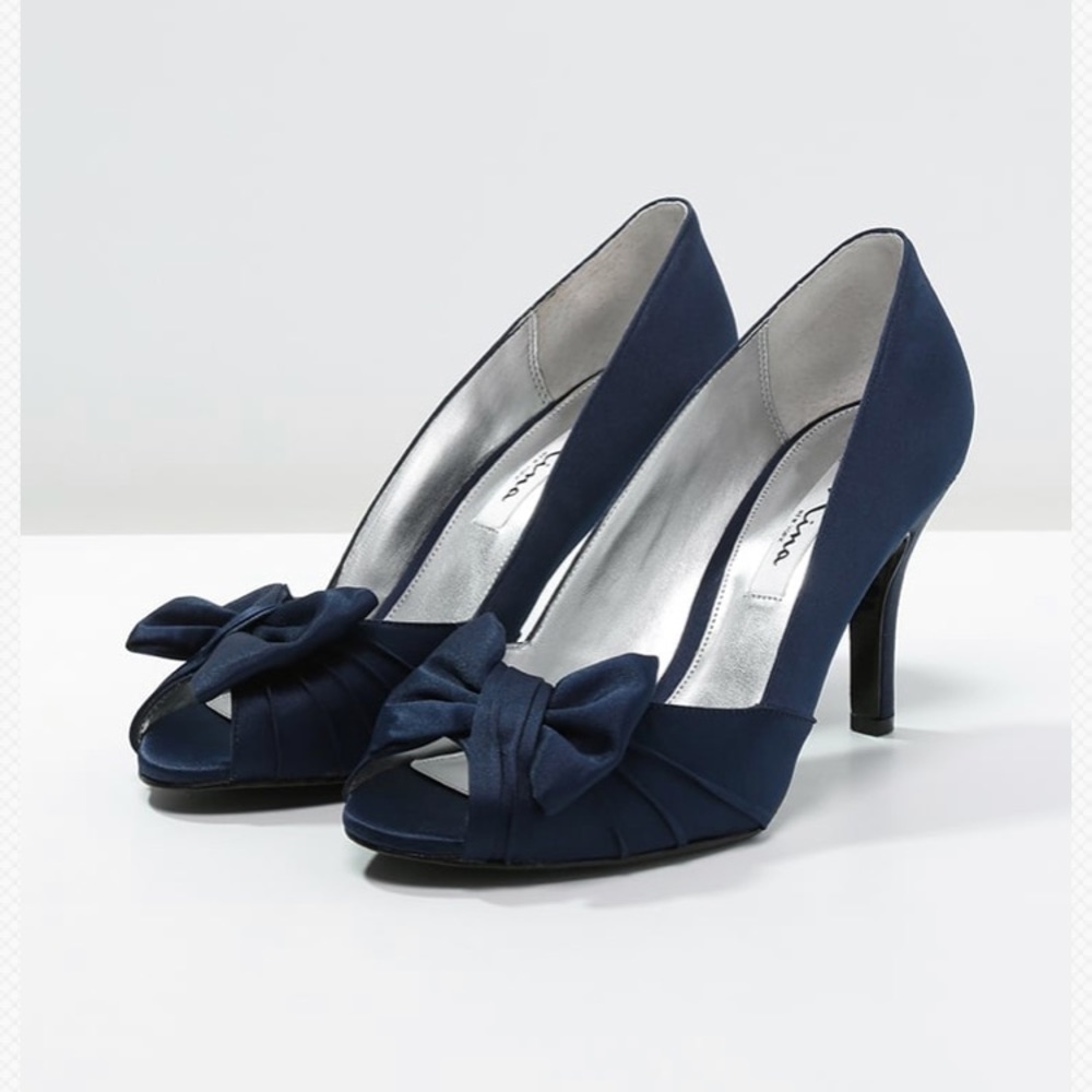Nina Satin Bow Peep Toe Heels
